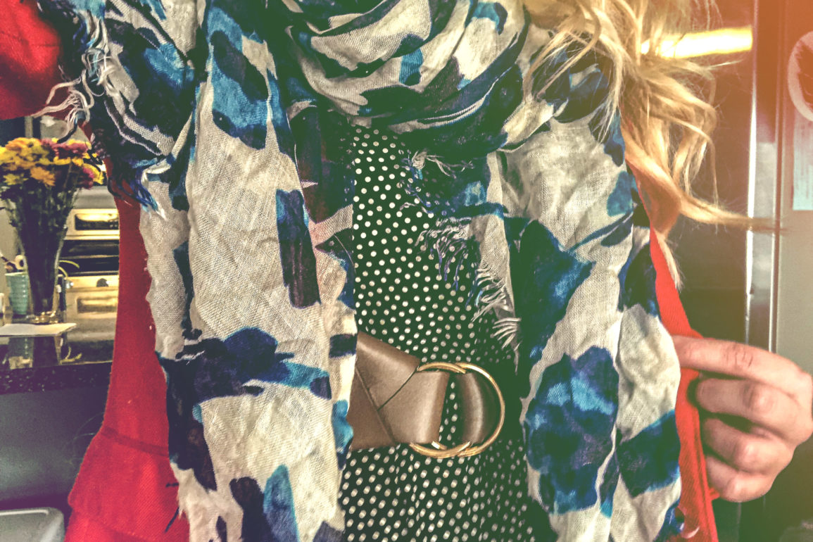 vintage dress with scarf and blazer