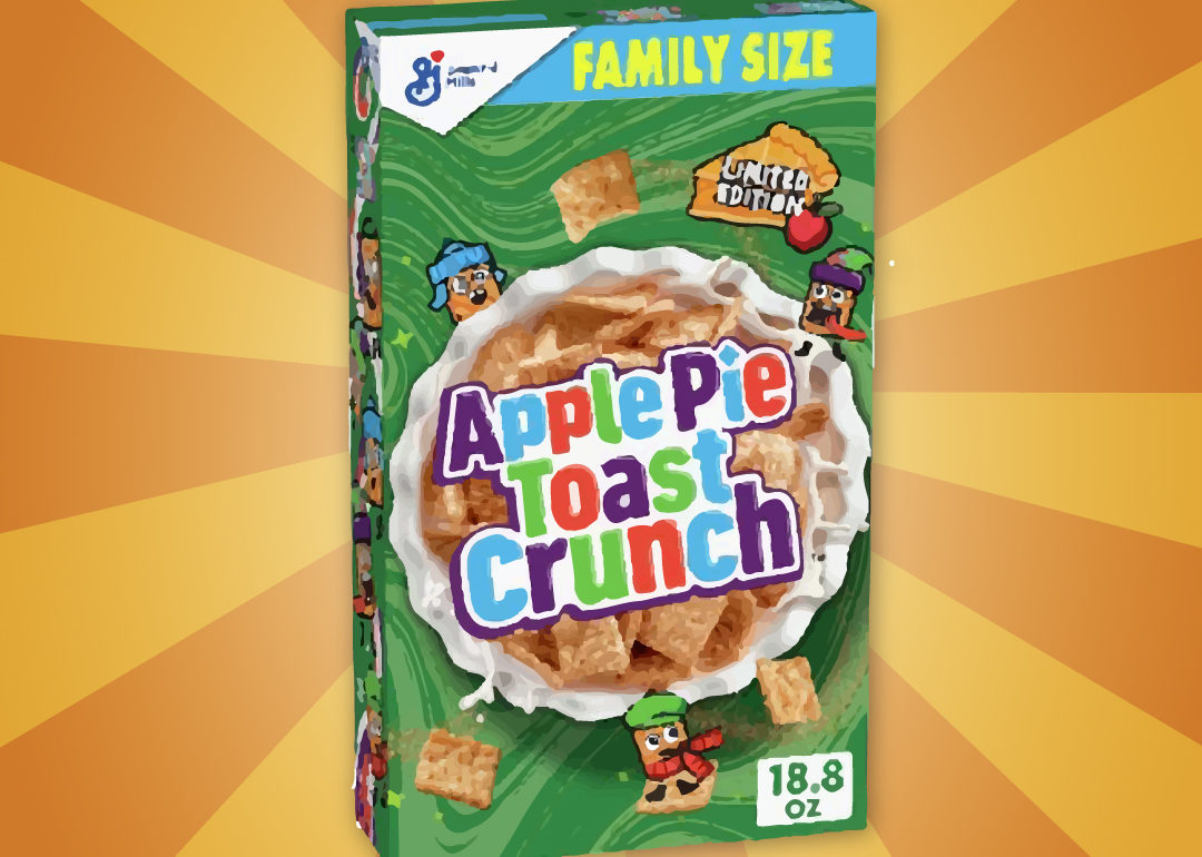 Illustration of cereal box reading "Apple Pie Toast Crunch"